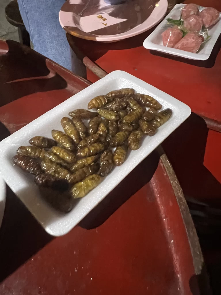Gusanos de seda y, un poco más atrás, cerdo fermentado (?) Gusanos de seda y, un poco más atrás, cerdo fermentado (?)